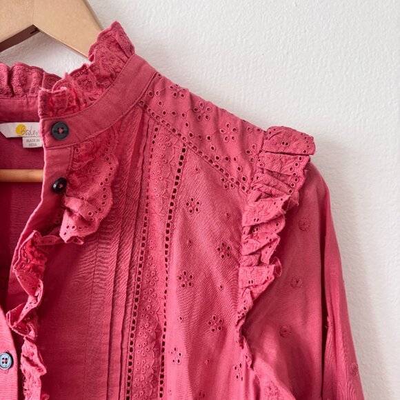 Boden Mixed Broderie Shirt Dress in Dusty Red - Picture 8 of 11